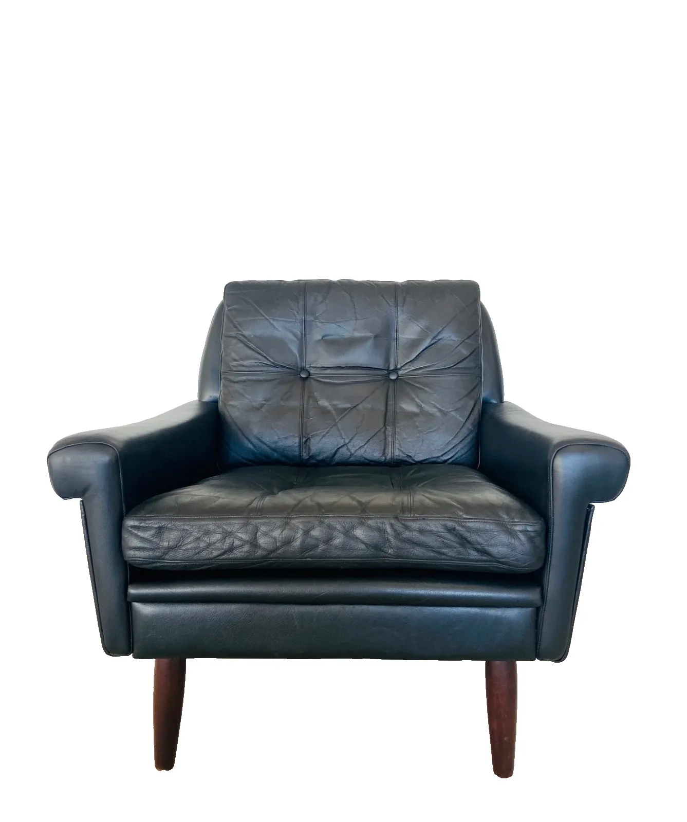 Vintage Retro Danish Mid Century Svend Skipper Black  Leather Club Chair photo furniture