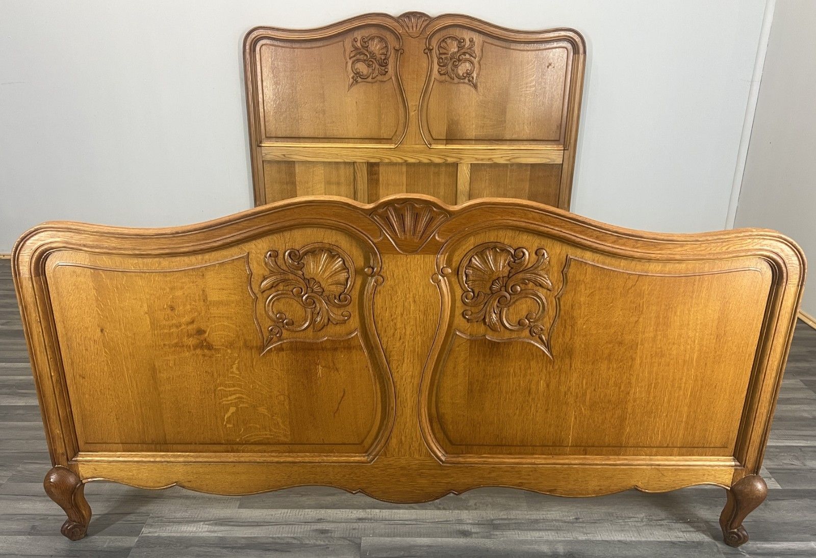 Bed Vintage French Louis XVI Double Bed Frame Oak Carved Headboard Lot 4607 photo for sale