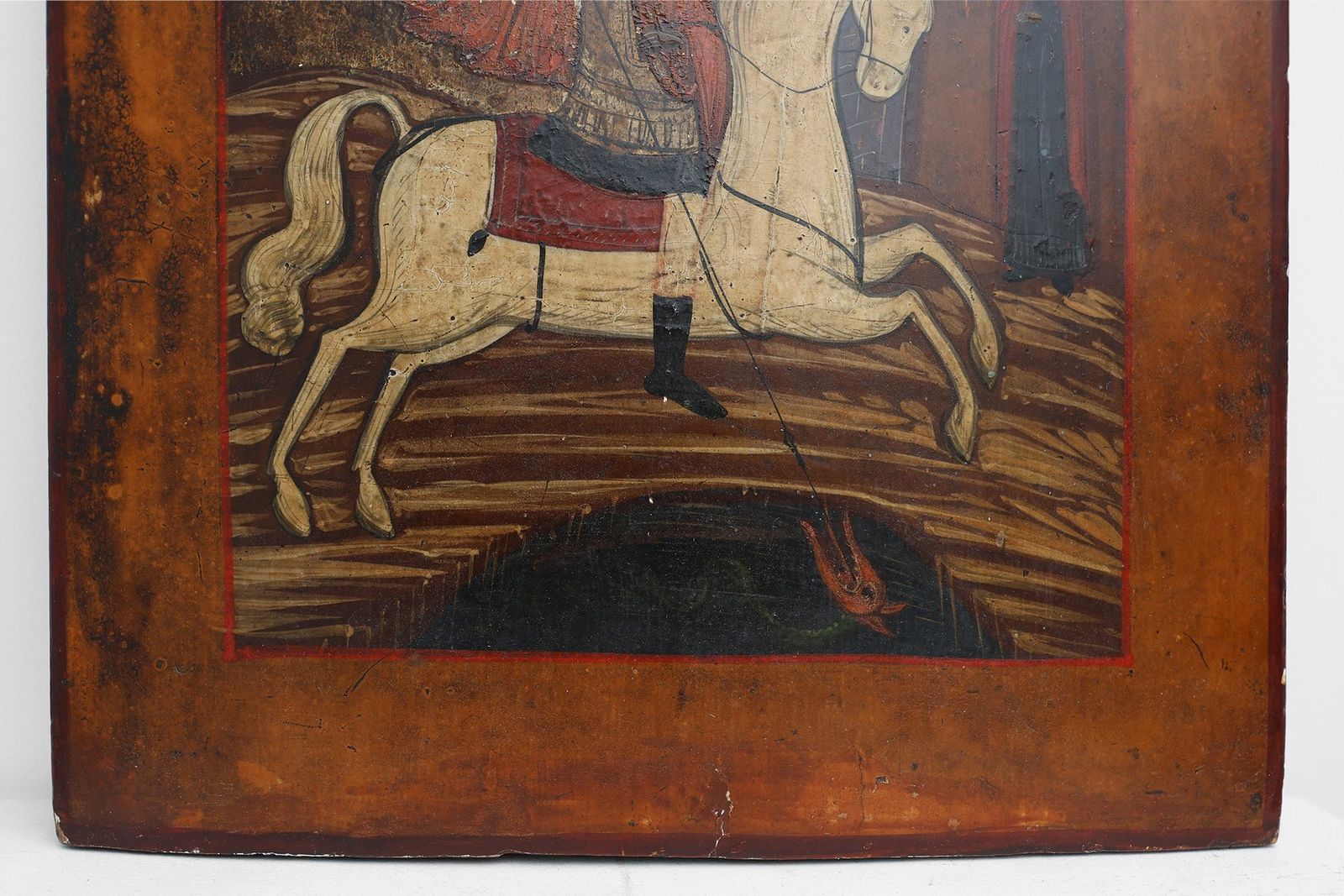 Religious Icon Of Saint George And The Dragon, 1800s, Painting On Wood photo for sale