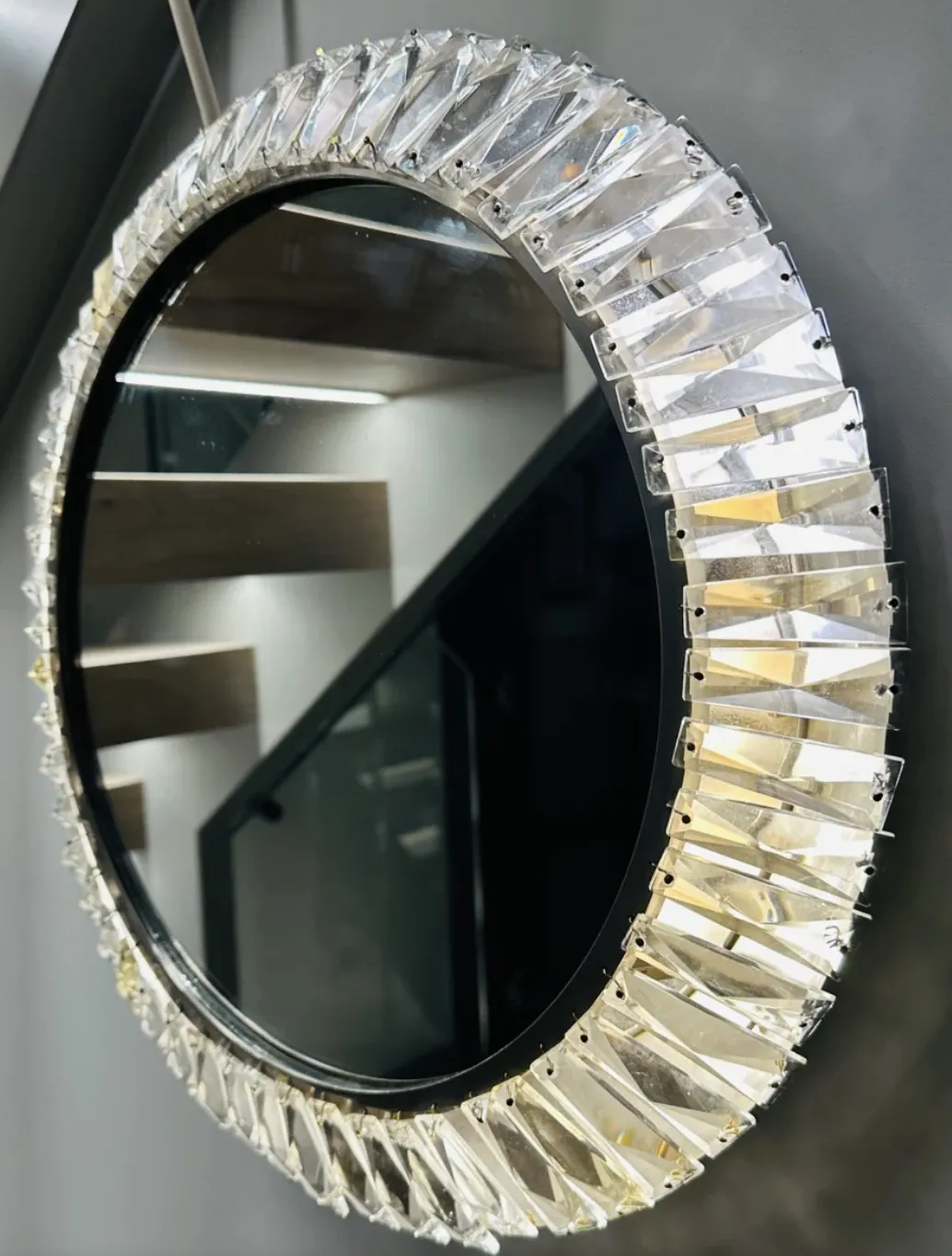 1960s Austrian Bakalowits & Söhne Illuminated Faceted Crystal & Polished Chrome Wall Mirror photo vintage