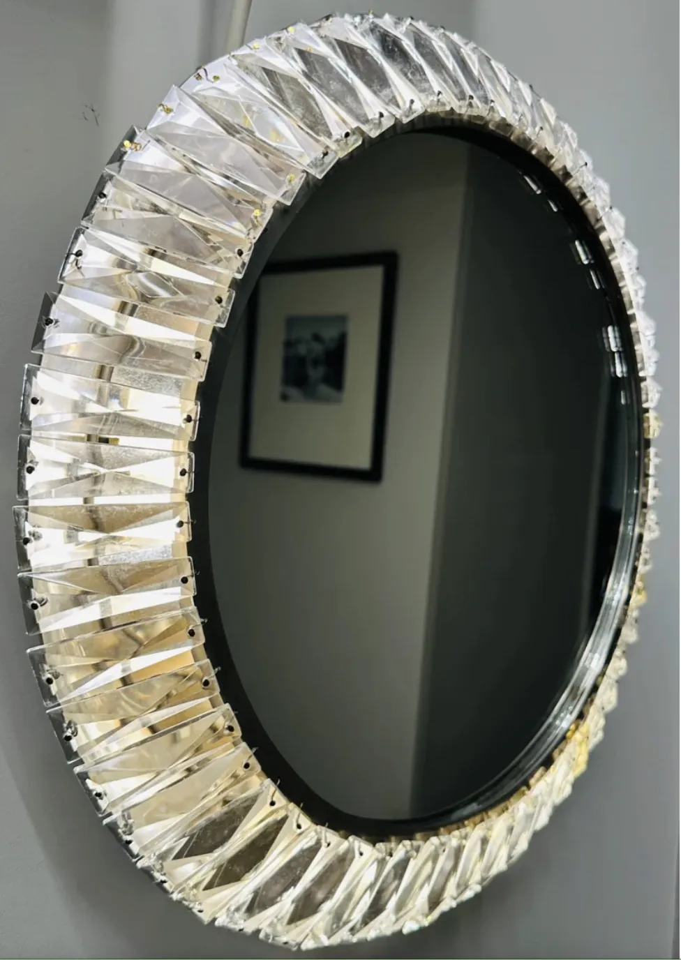 Home Decor 1960s Austrian Bakalowits & Söhne Illuminated Faceted Crystal & Polished Chrome Wall Mirror photo