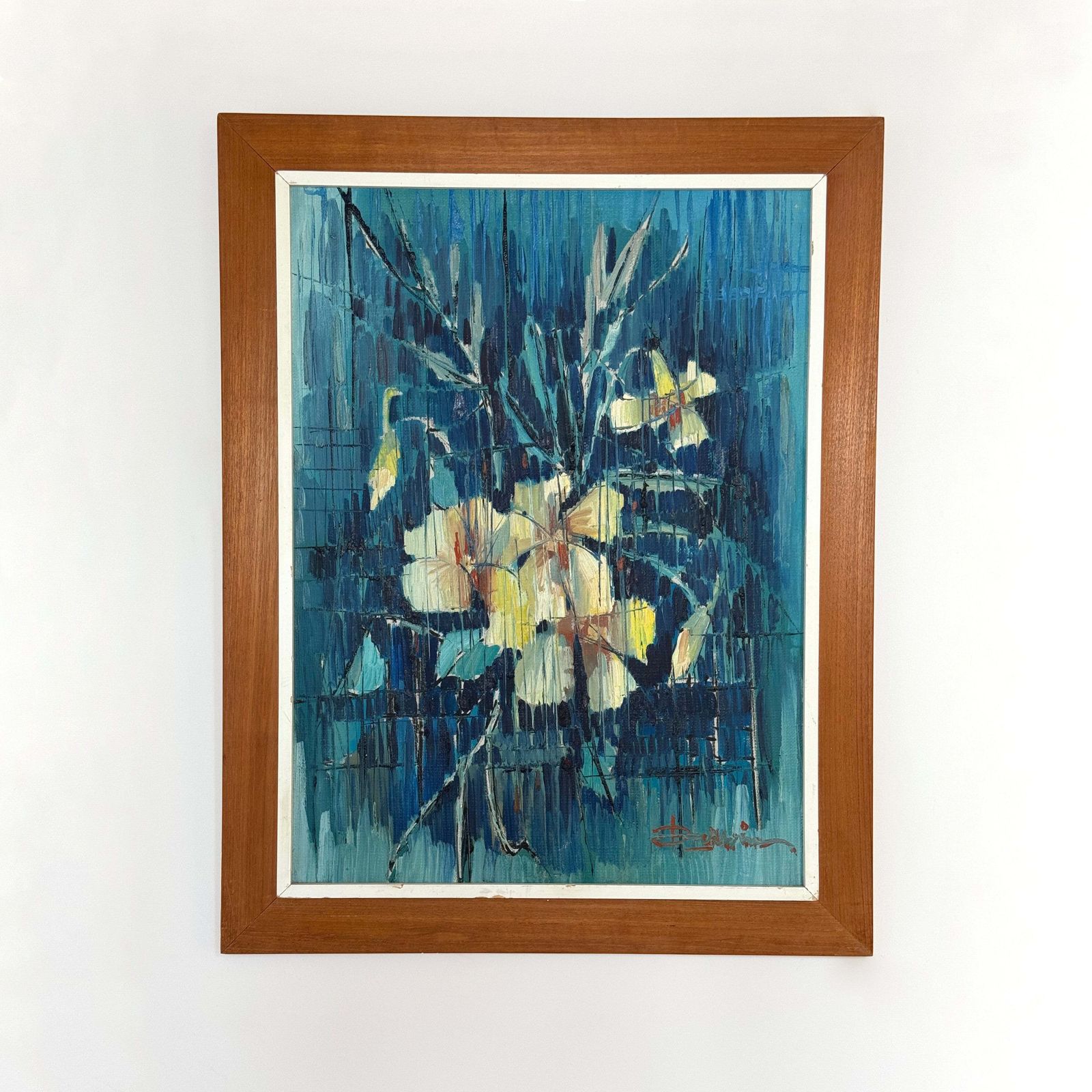 Mid Century Abstract Painting Of Flowers