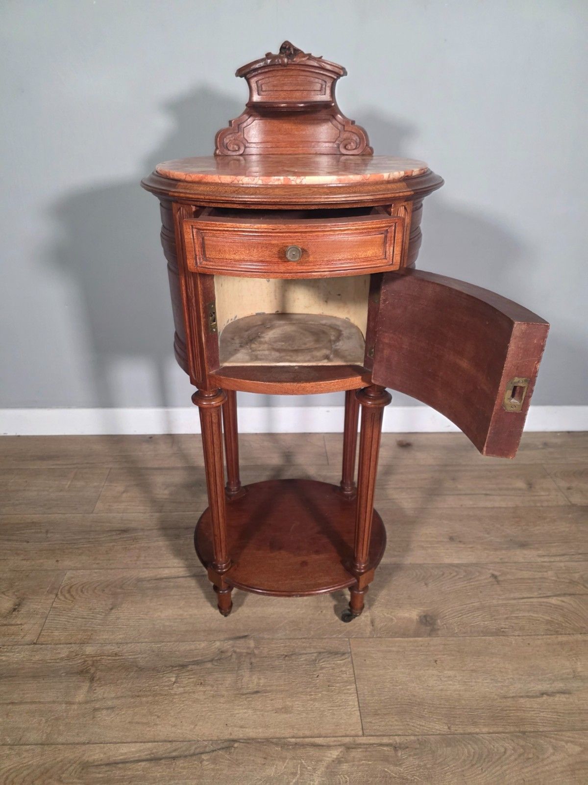 Antique French Mahogany Marble Top Bedside Cabinet 1910 photo 365.0