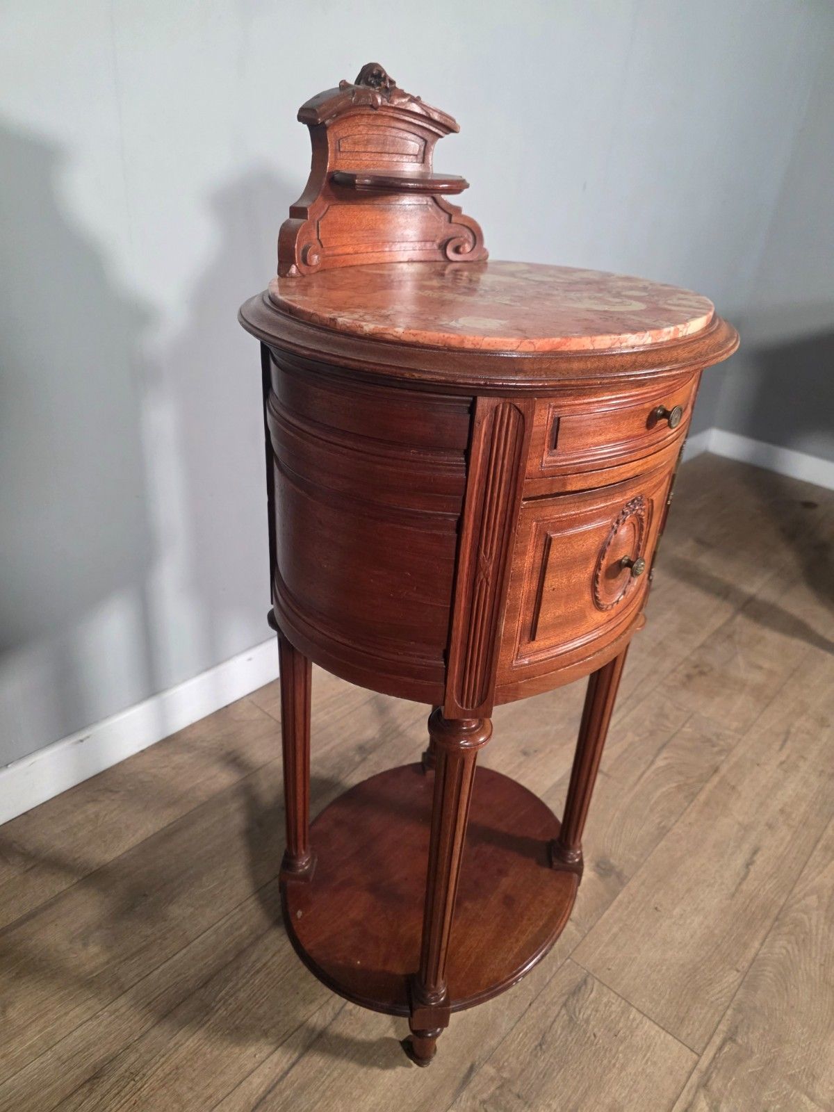 Antique French Mahogany Marble Top Bedside Cabinet 1910 photo vintage