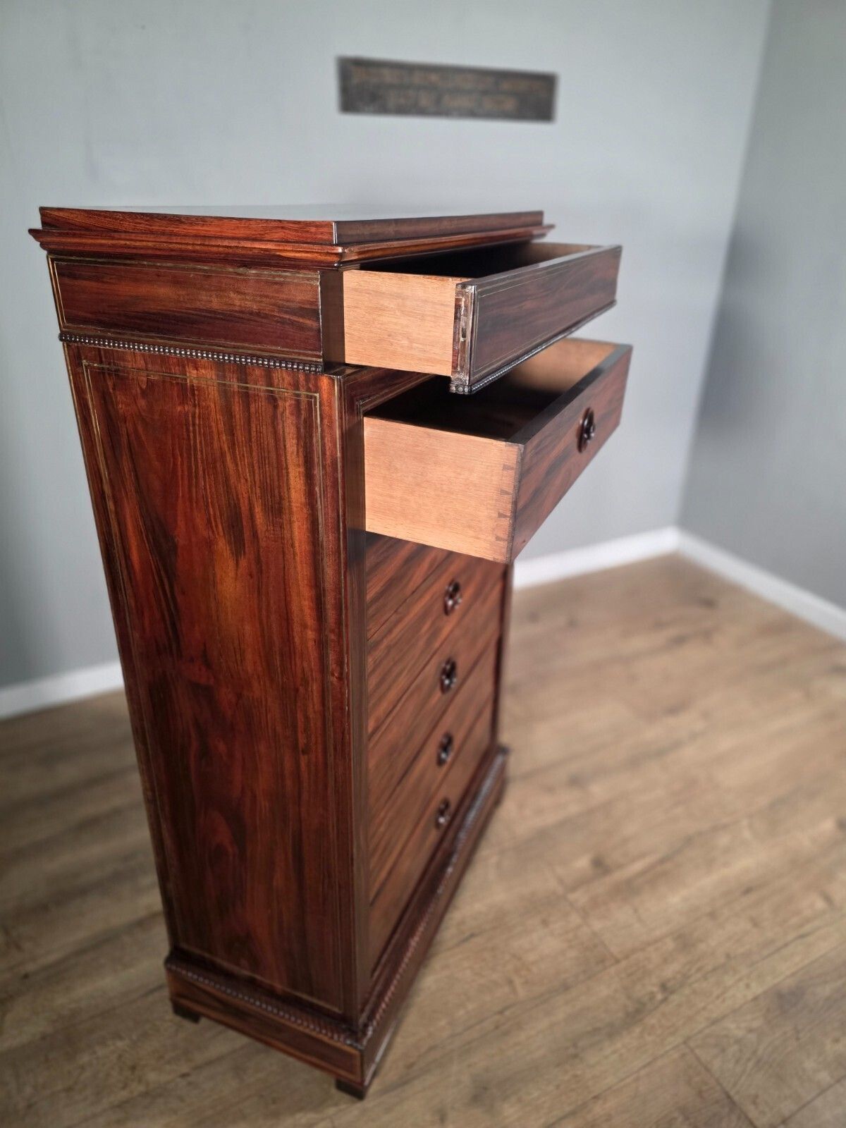 1450.0 Antique French Rosewood Brass Inlaid 6 Drawer Chest 1880s photo