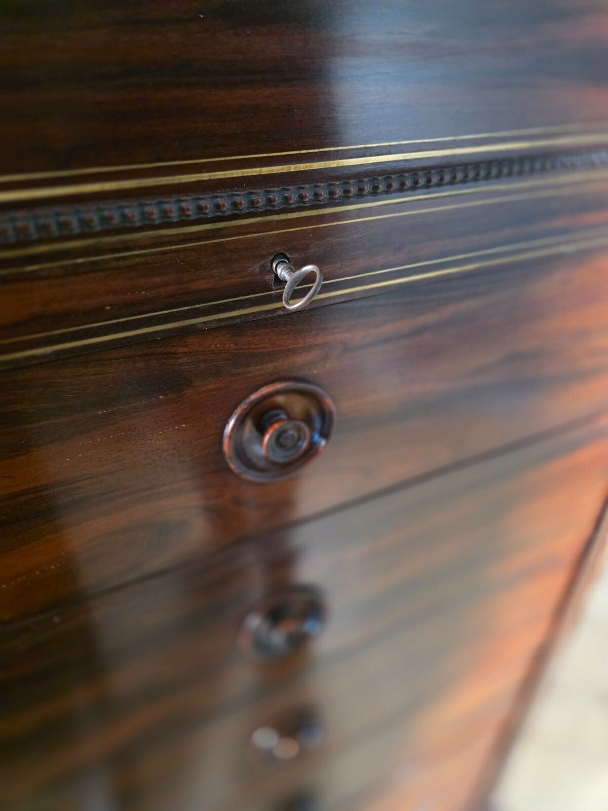 photo buy Antique French Rosewood Brass Inlaid 6 Drawer Chest 1880s