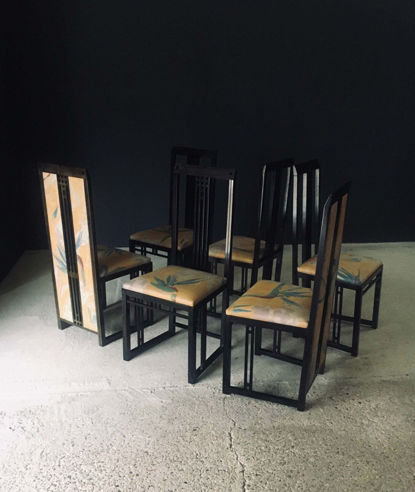 photo for sale Postmodern Design 'Galaxy' Dining Chair Set By Umberto Asnago For Giorgetti, Italy 1980's