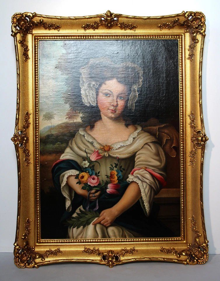 Young Girl With Florals, Early 1800s, Oil On Canvas photo buy