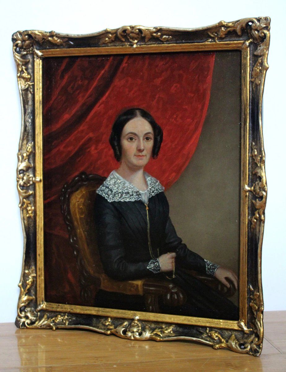 Biedermeier Artist, Portrait Of A Young Lady Seated, Oil On Canvas, 1840, Framed photo vinterior