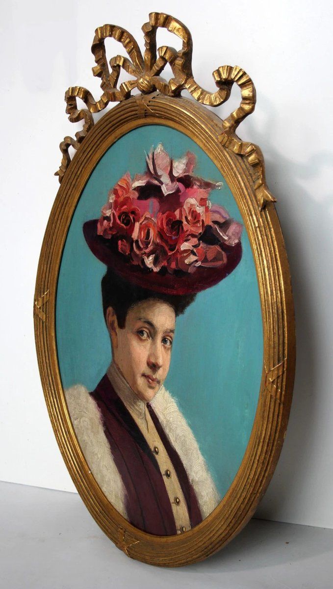 photo buy Portrait Of Lady With Hat, 1800s, Oil Painting, Framed