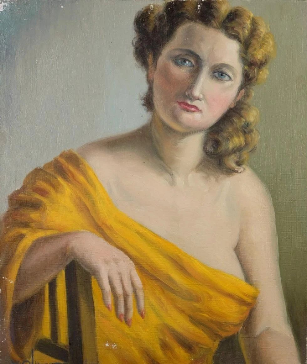 photo for sale Woman In Yellow Drapery, 1960s, Oil On Canvas