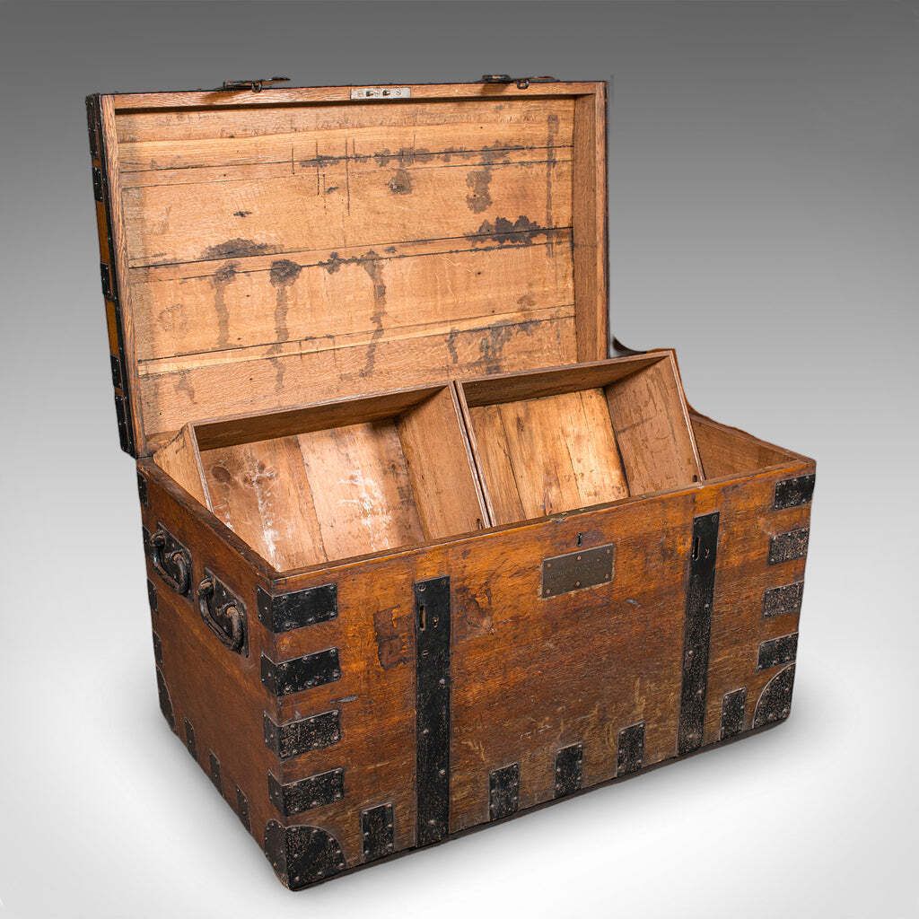 Large Antique Silver Chest, English, Oak, Iron Bound, Shipping Trunk, Victorian photo furniture