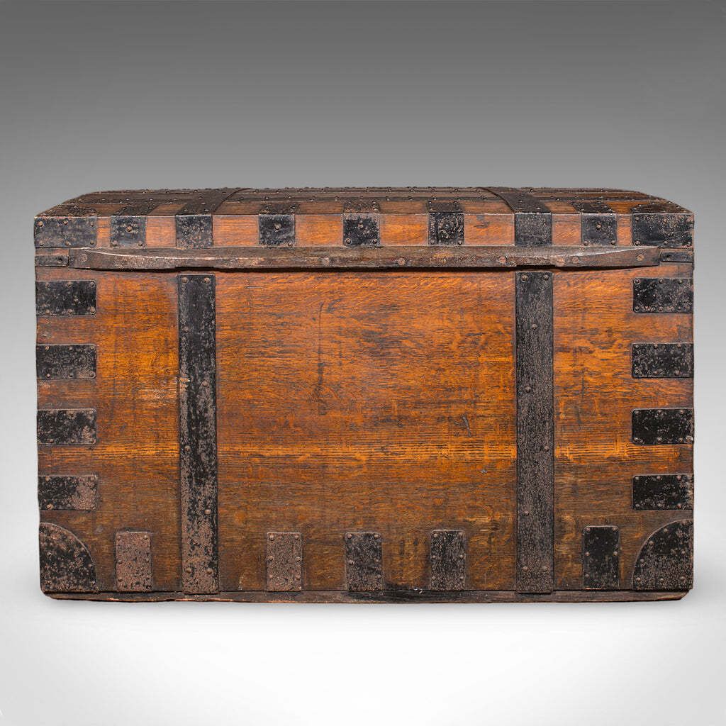 Large Antique Silver Chest, English, Oak, Iron Bound, Shipping Trunk, Victorian photo 2908.0