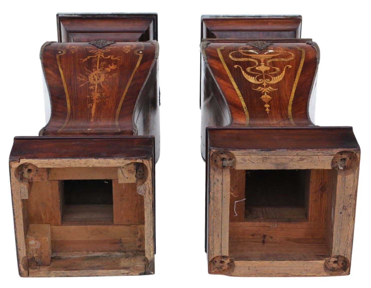 Antique Large Pair Of 19th Century Neoclassical Jardiniere Statue Stands – Marquetry Pedestal Tables With Ormolu Mounts And Topped With Marble photo vintage