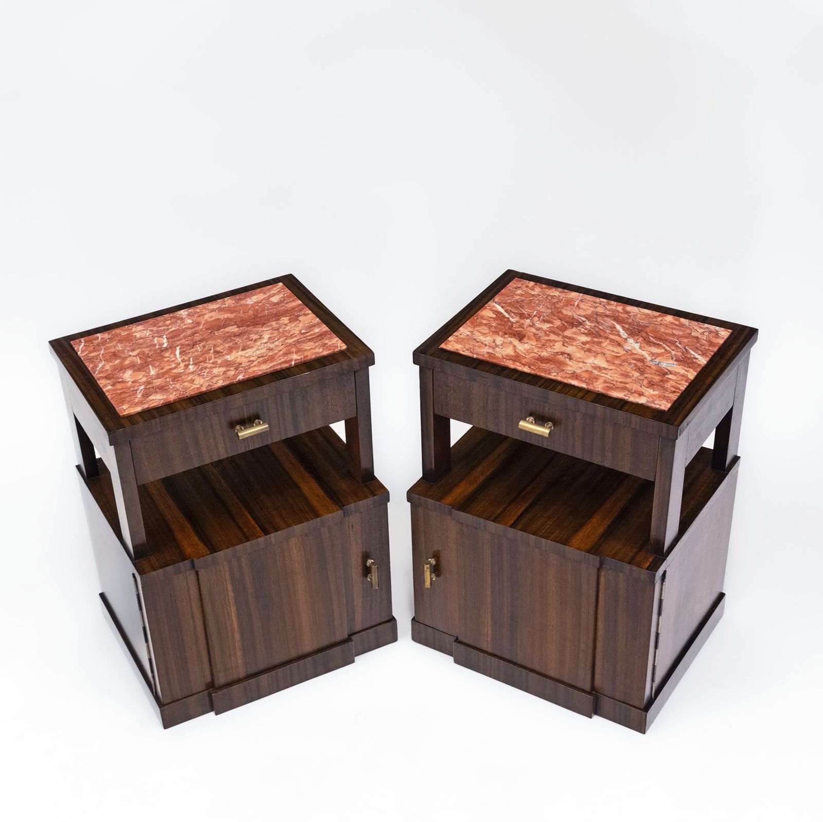 Furniture Pair Mid Century Italian Macassar Ebony & Marble Bedside Cabinets Circa 1950 photo
