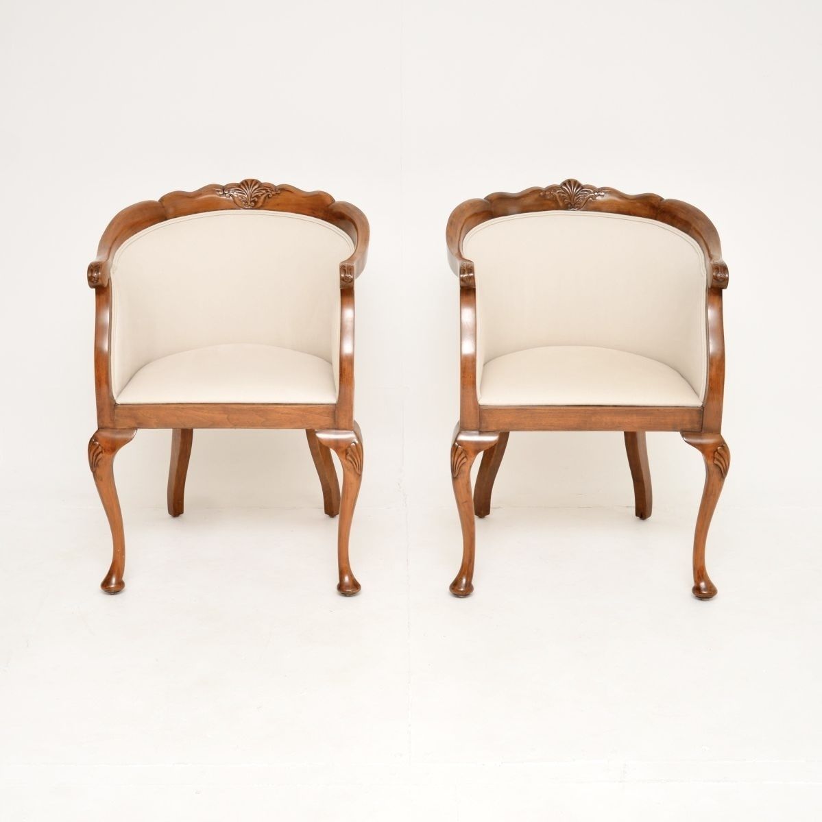 Pair Of Antique Queen Anne Style Walnut Tub Armchairs photo furniture
