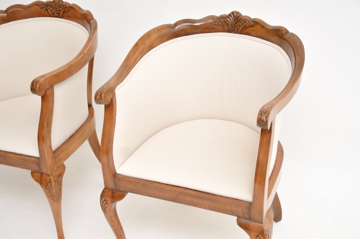 Pair Of Antique Queen Anne Style Walnut Tub Armchairs photo Furniture