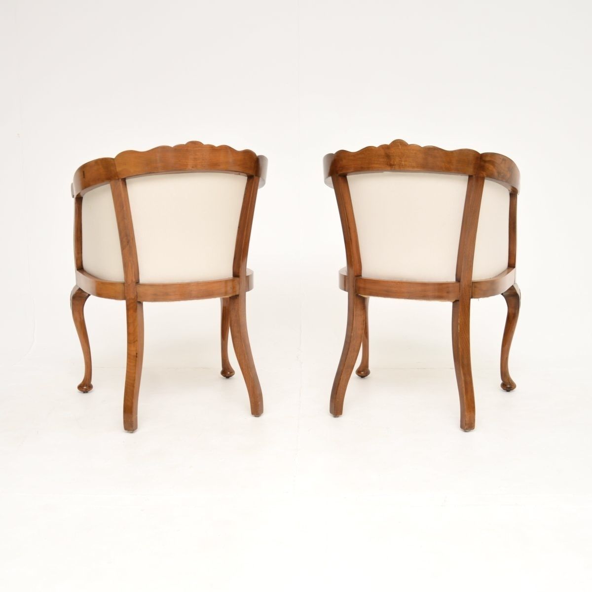 photo for sale Pair Of Antique Queen Anne Style Walnut Tub Armchairs