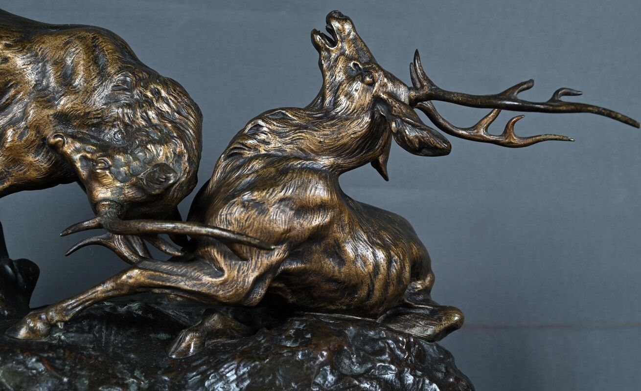 Important Bronze Sculpture "The Stag Fight" By T. Cartier – Early 20th Century photo buy