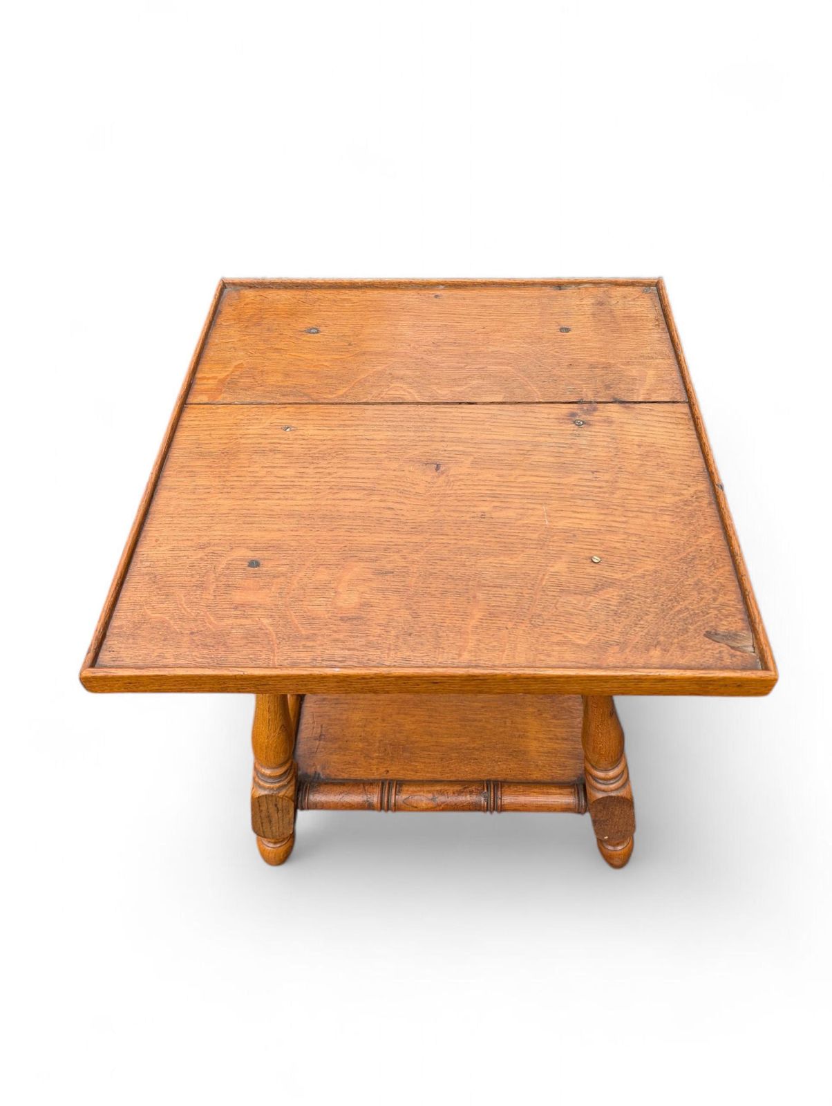 Rustic Oak Side Table: Arts & Crafts Plant Stand With Faux Bamboo, 1930s photo 142.0