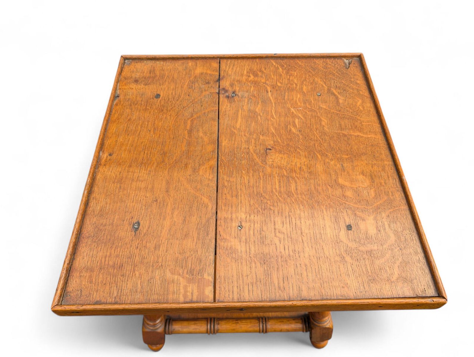 Rustic Oak Side Table: Arts & Crafts Plant Stand With Faux Bamboo, 1930s photo vinterior