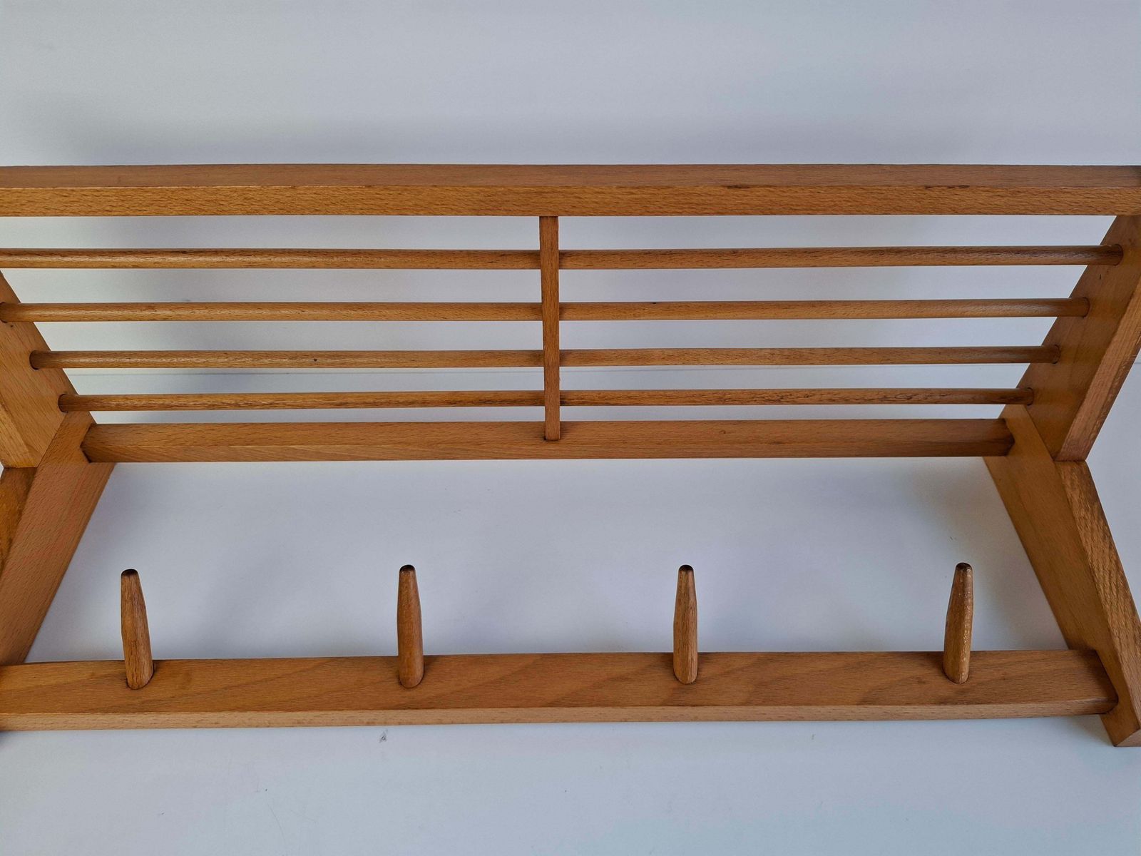 Midcentury Czechoslovak Wooden Wall Coat Rack With Shelf, Uluv Krasna Jizba, 70s photo buy