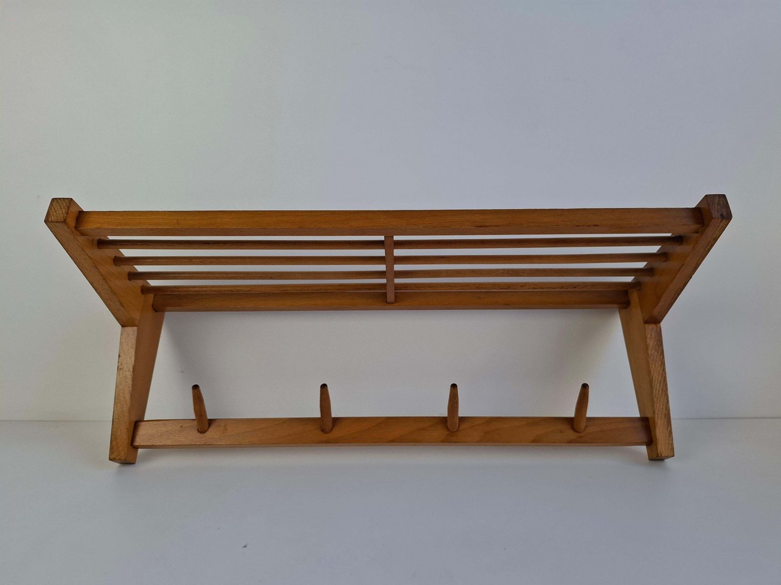 photo buy Midcentury Czechoslovak Wooden Wall Coat Rack With Shelf, Uluv Krasna Jizba, 70s