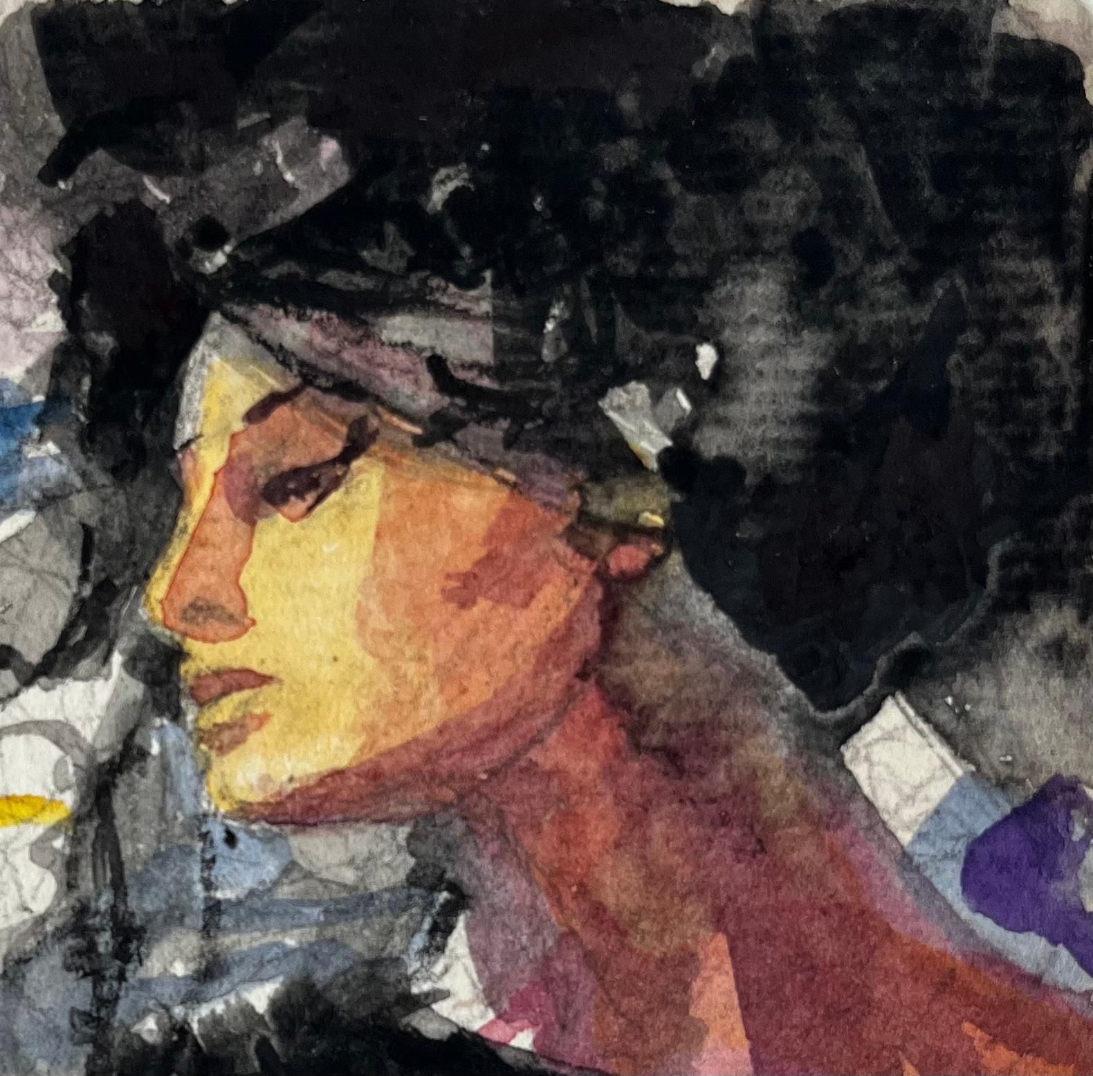 Pierre Neveuexpressive Female Portrait With Hat French Modernist Watercolor Gouache photo for sale