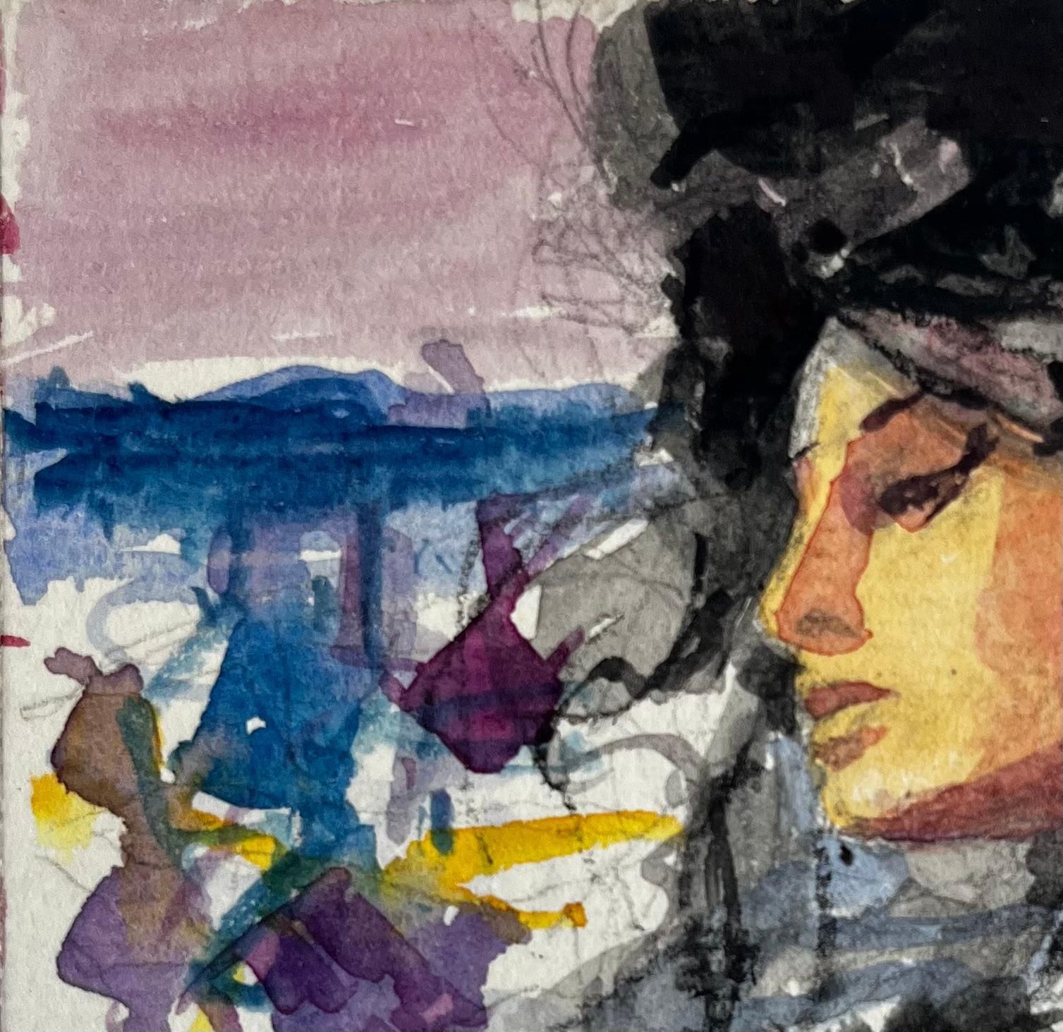 Pierre Neveuexpressive Female Portrait With Hat French Modernist Watercolor Gouache photo Art