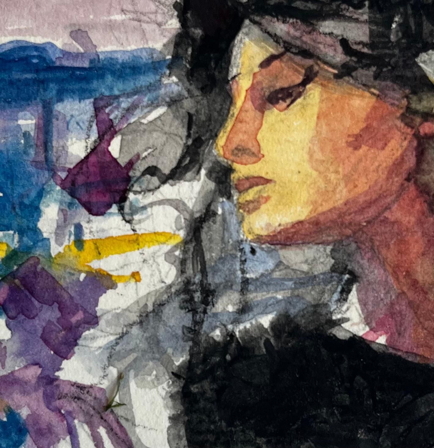 Pierre Neveuexpressive Female Portrait With Hat French Modernist Watercolor Gouache photo buy