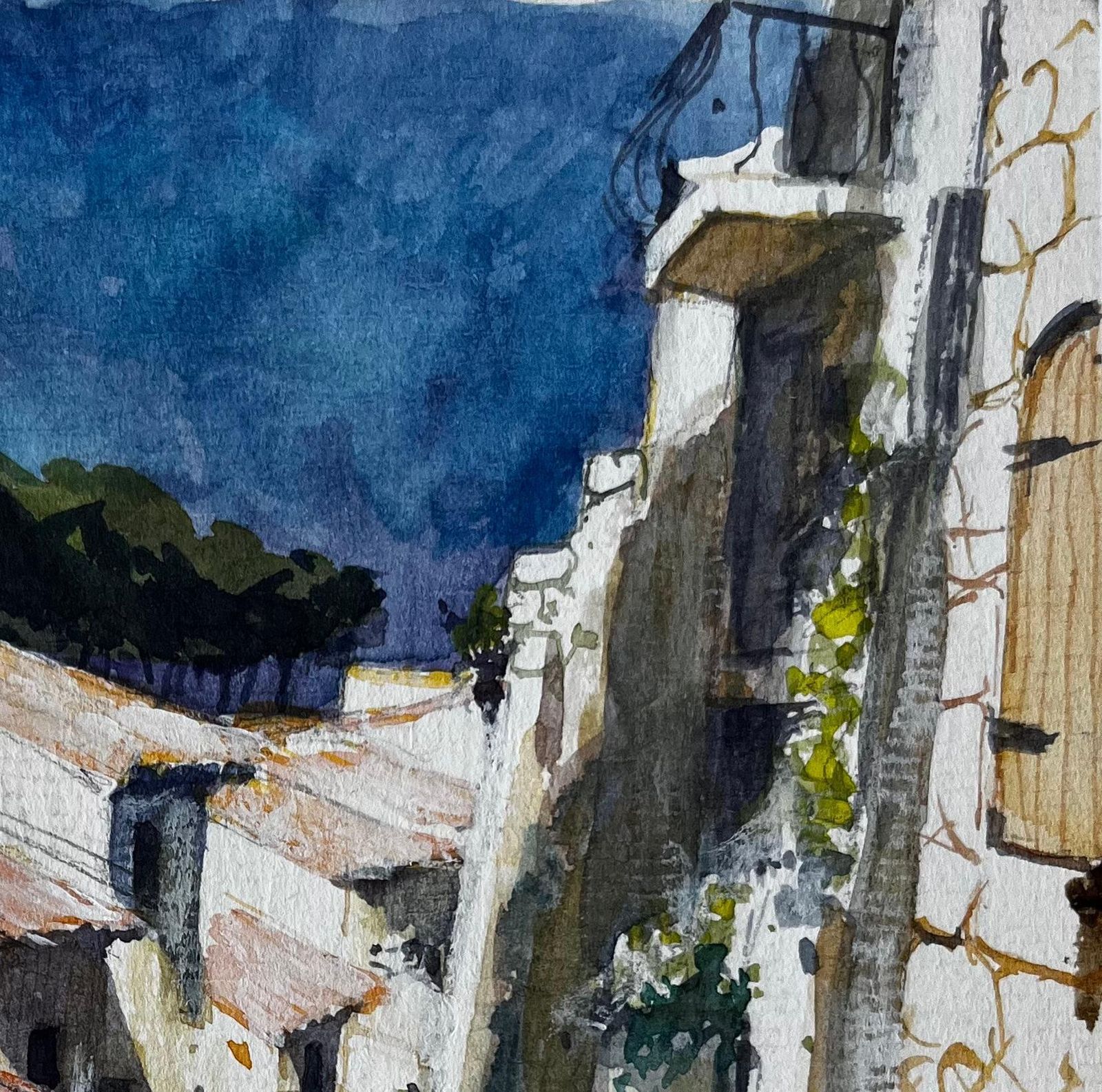 Pierre Neveucucuron Luberon Village Street With Stone Houses French Watercolor photo Art
