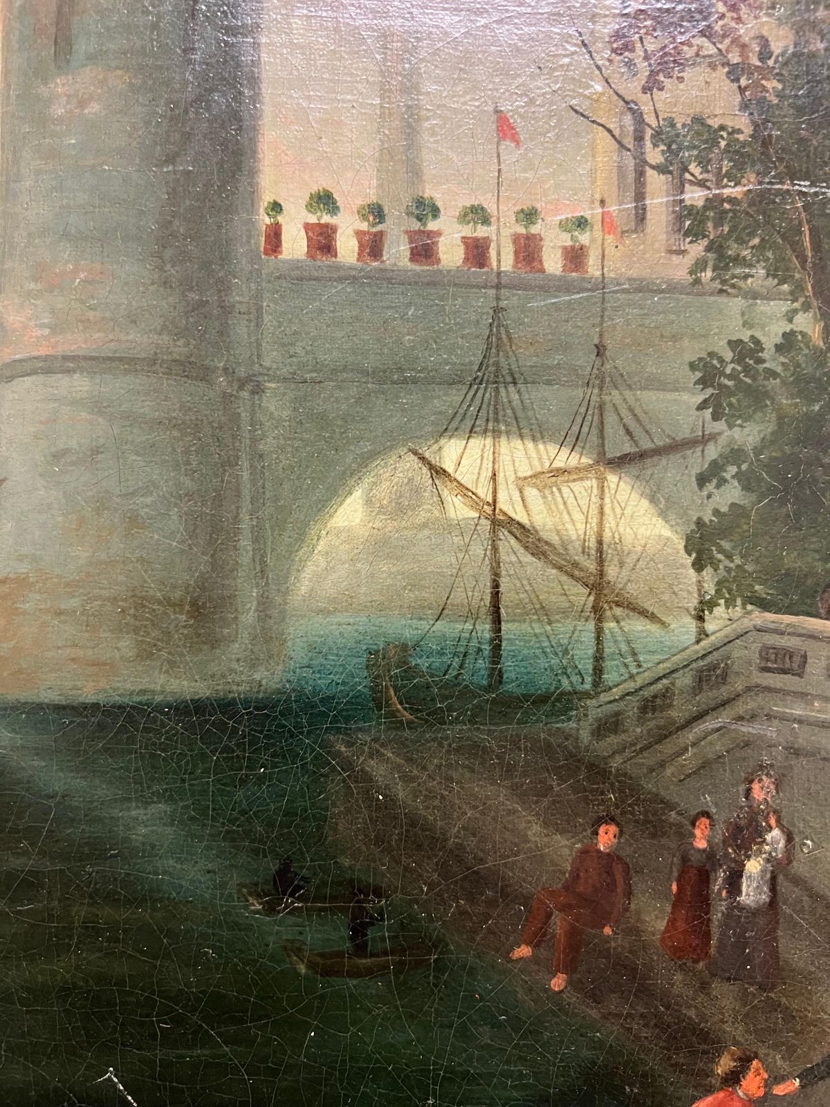 photo buy Fine Antique Classical Roman Landscape Figures Boats Merchant Port Ancient City1953