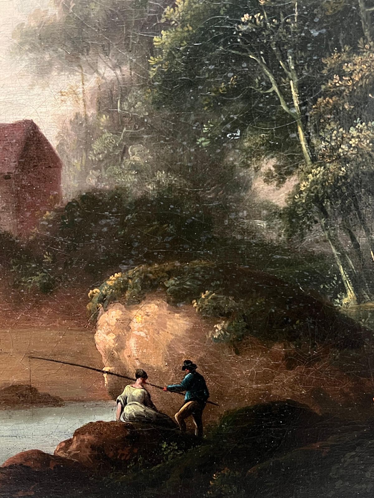 English School 19th Centuryfine Early 1800's English Romantic Sunset Landscape Figures & Cattle Rural View1953 photo vintage