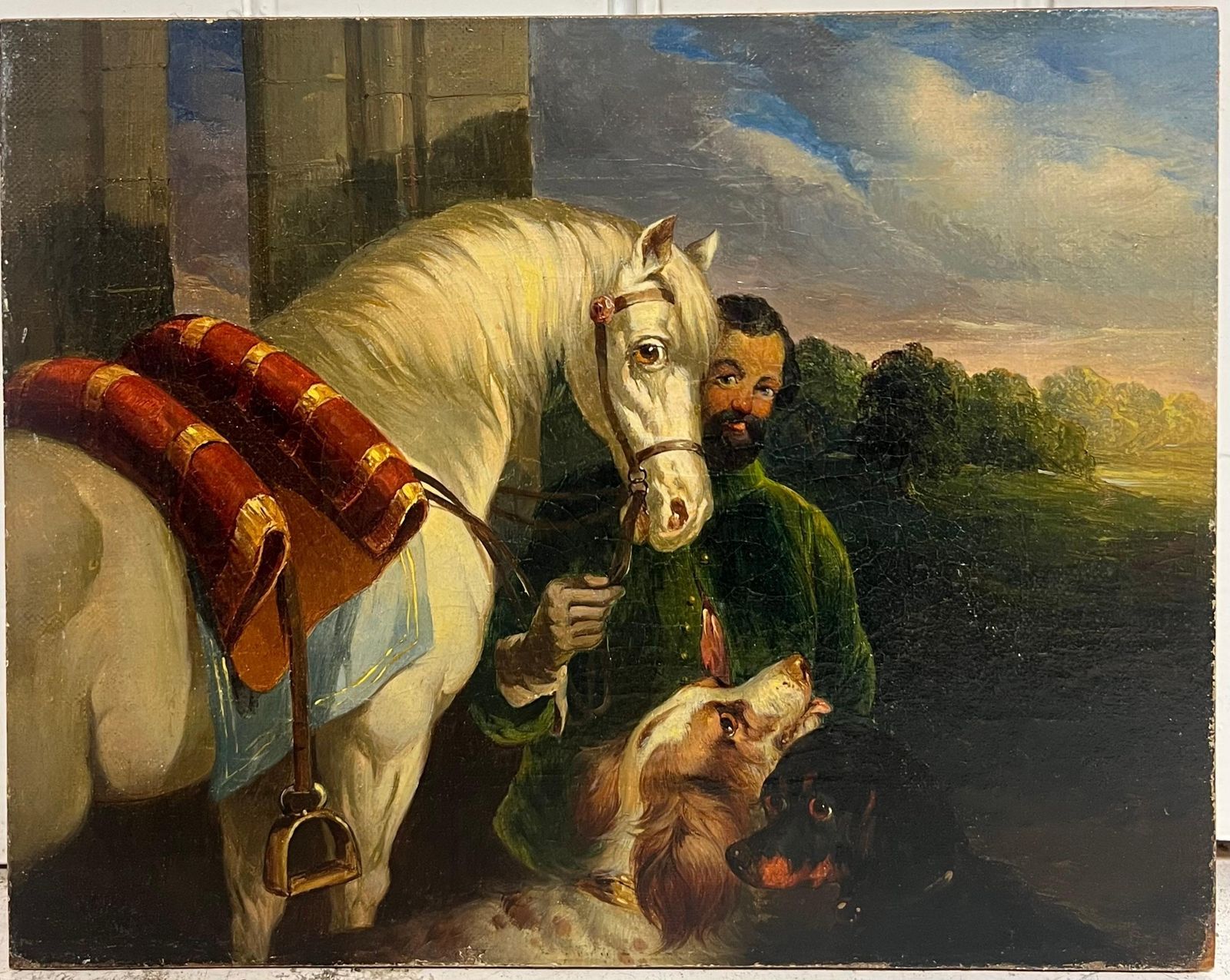 English 19th Centuryfine Quality 19th Century Oil Painting Groom With Horse & Dog1953 photo furniture