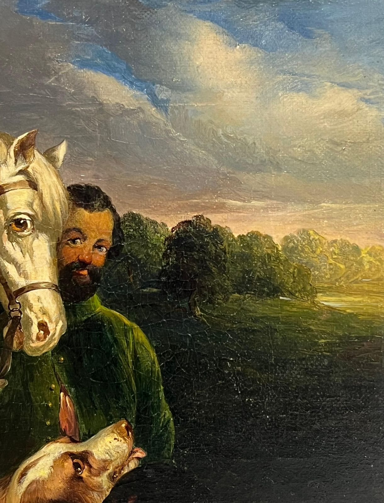 English 19th Centuryfine Quality 19th Century Oil Painting Groom With Horse & Dog1953 photo vinterior