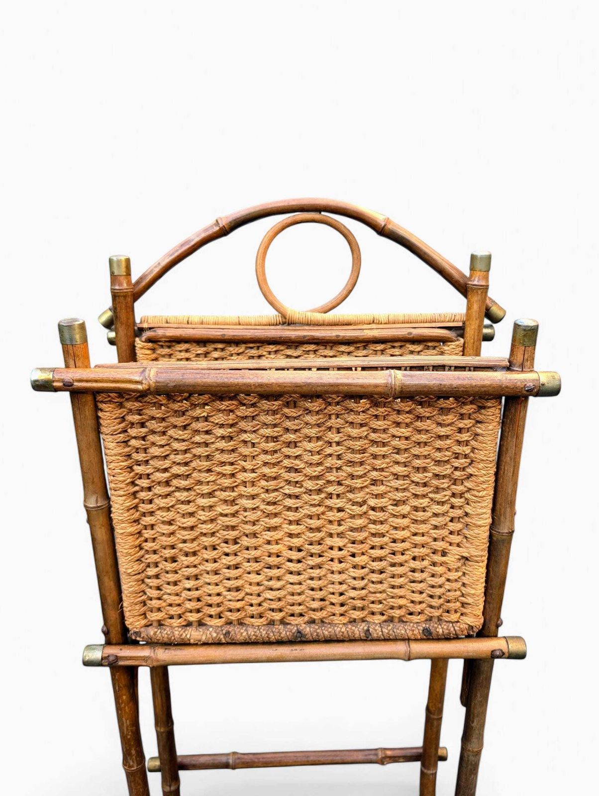 Victorian Bamboo Magazine Stand – Anglo Japanese Aesthetic Movement Wicker Rack, C.1880 photo for sale
