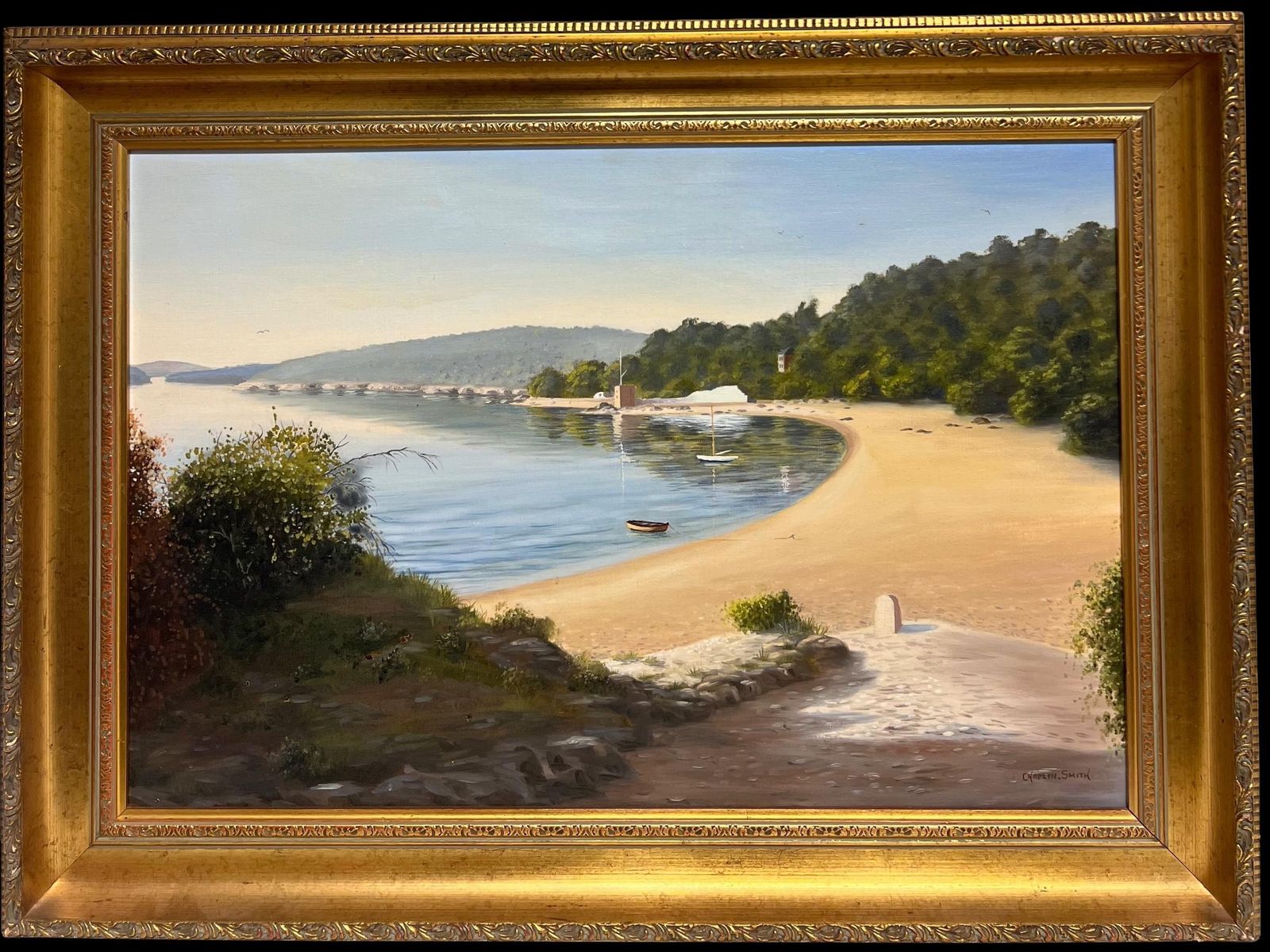 Frederick Chaplin Smithlarge British Coastal Sandy Beach Signed Oil Painting Listed Artist1953
