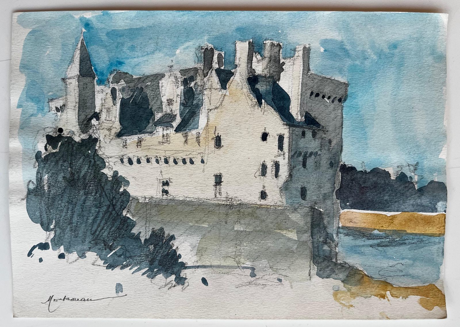 Pierre Neveuchateau De Montsoreau Loire Valley French Castle Watercolor Landscape Artwork photo for sale