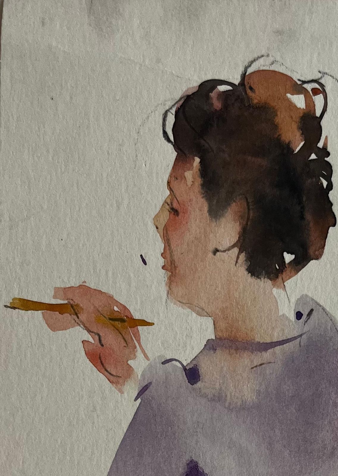 Pierre Neveuseated Woman Holding Paintbrush Female Artist Study French Figurative Watercolor photo for sale