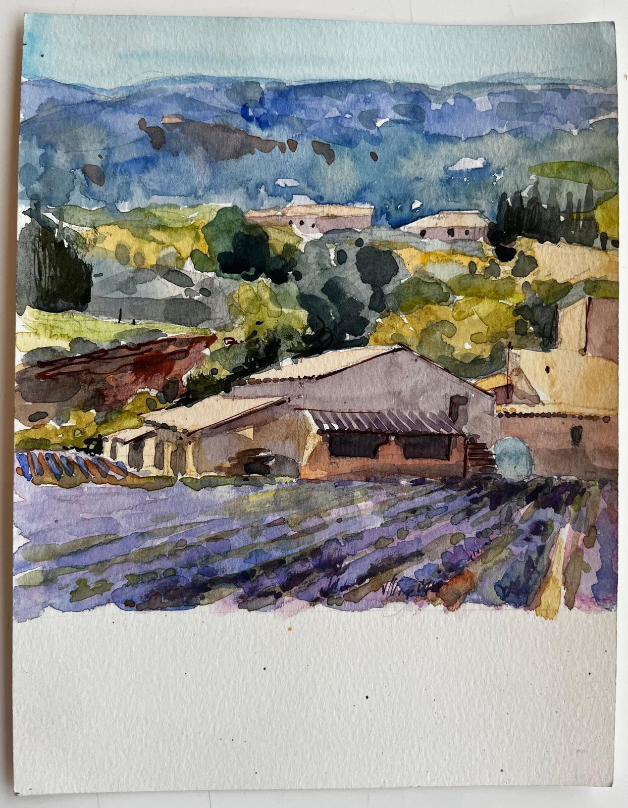 Pierre Neveuprovence Lavender Fields With Farmhouse And Distant Hills French Landscape photo furniture