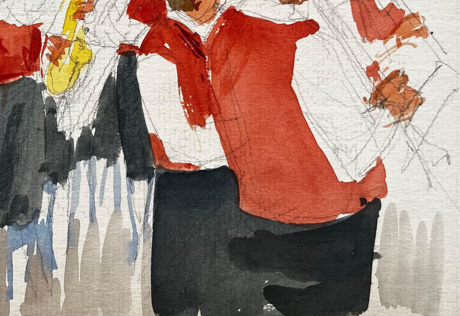Pierre Neveufrench Village Brass Band Musicians In Red Waistcoats Outdoor Parade Watercolor photo vinterior