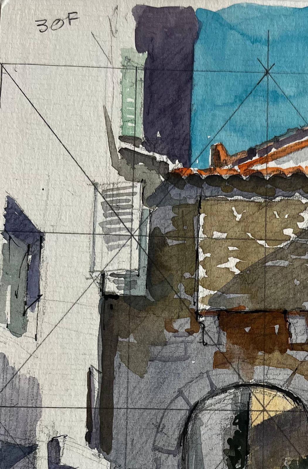 Pierre Neveubargemon Provence Stone Archway Sunlit Steps French Village Watercolor photo 459.0