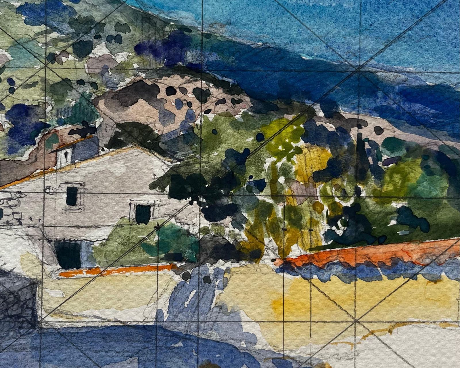 Pierre Neveurevestel Provence Mountain Landscape With Stone Houses French Watercolor photo buy