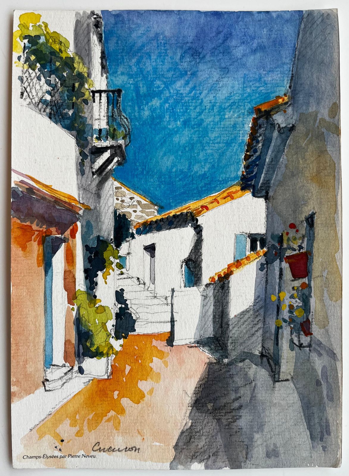 Pierre Neveusunlit Cucuron Mediterranean Alleyway Whitewashed Houses French Village photo furniture