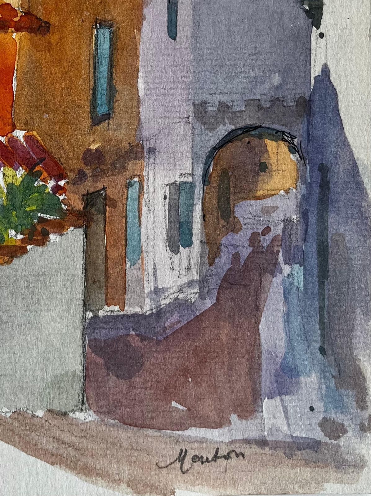 Pierre Neveusunlit Menton Mediterranean Street Colourful French Village Watercolor photo 545.0