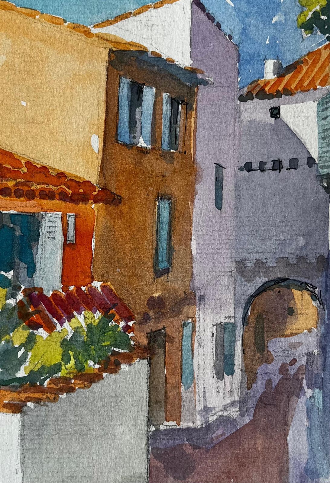 Pierre Neveusunlit Menton Mediterranean Street Colourful French Village Watercolor photo buy