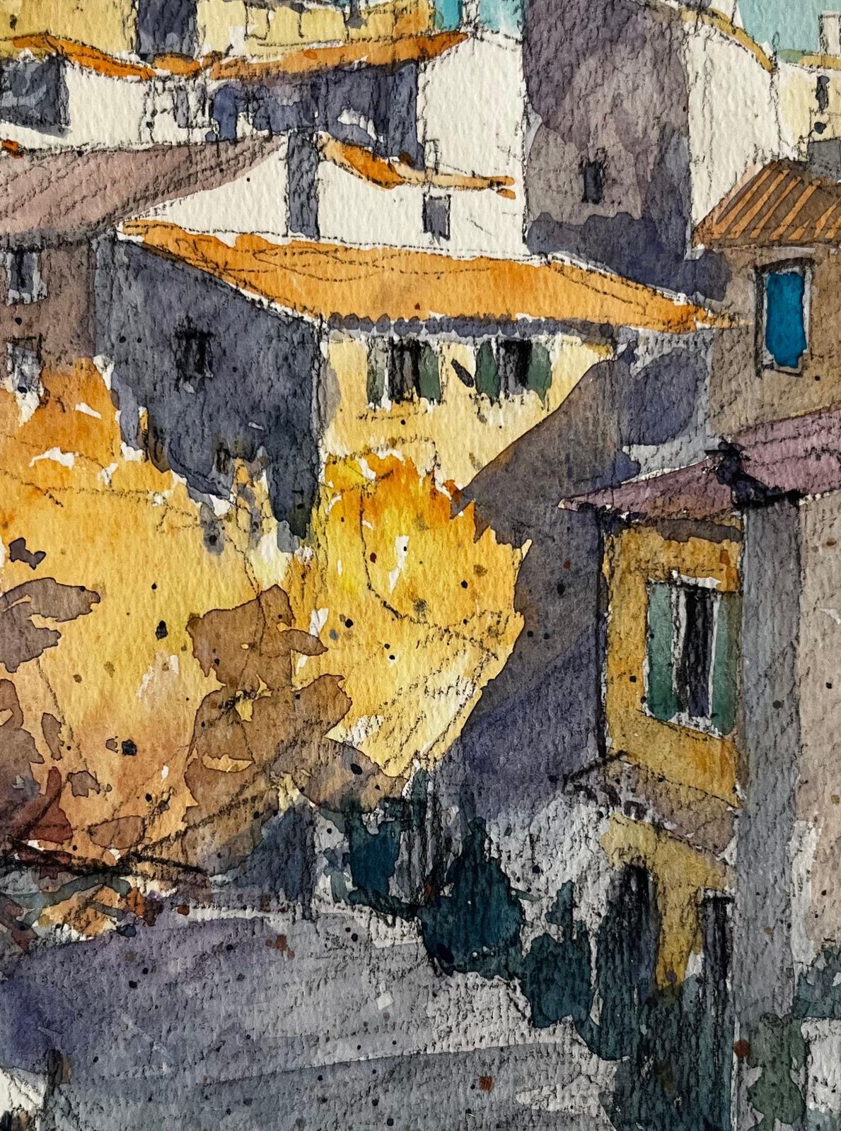Pierre Neveusunlit Gordes French Hilltop Village Rooftops And Stone Steps Watercolor photo buy