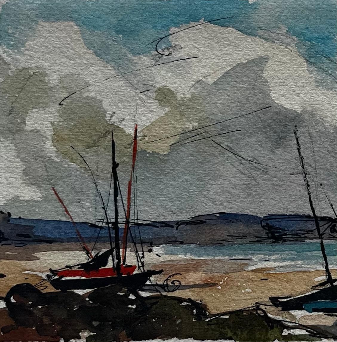 Pierre Neveufrench Coastal Boats Low Tide Beach Shoreline Fishing Vessels And Sky Watercolor2000 photo for sale