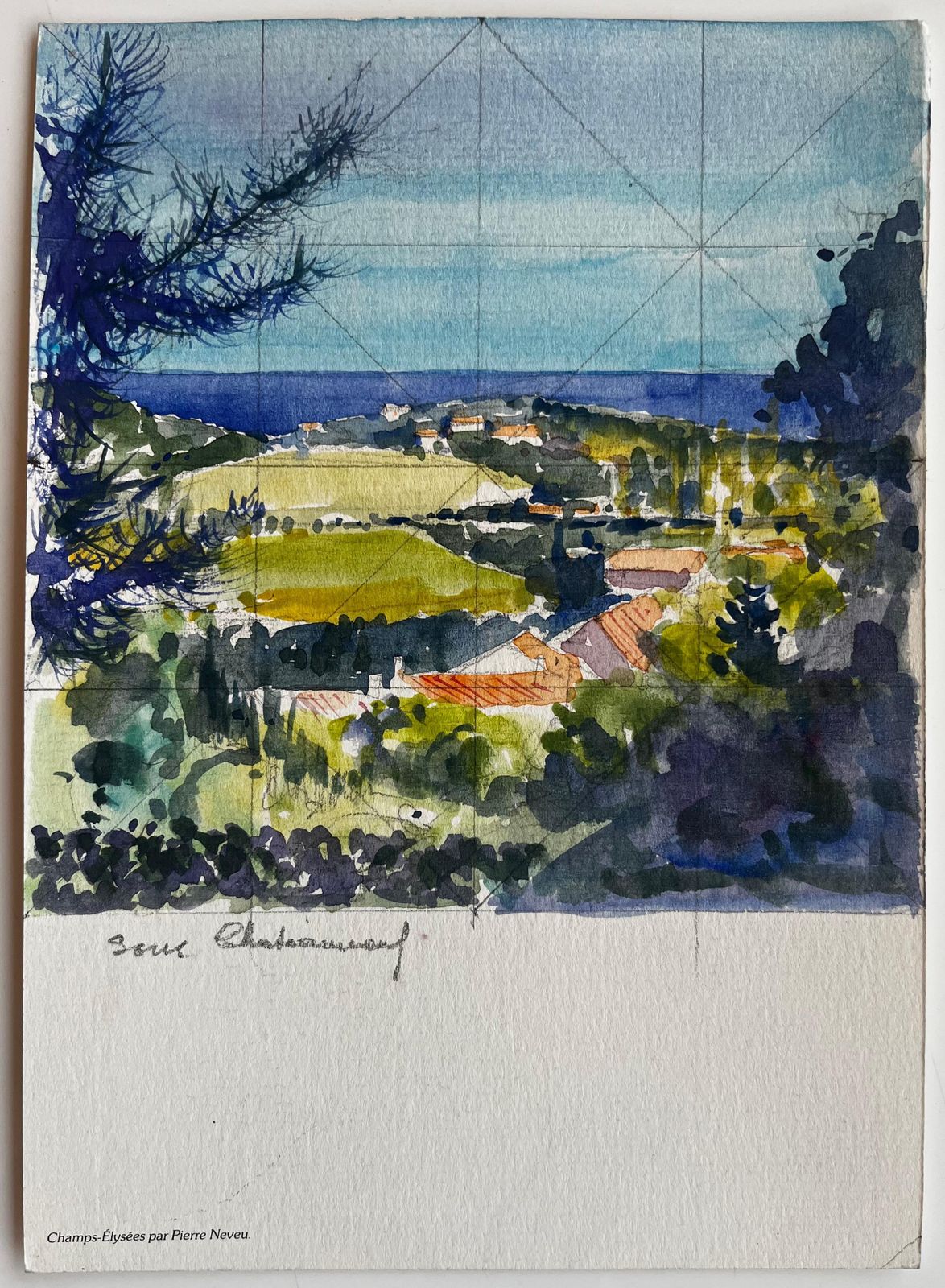 Pierre Neveuchateauneuf Landscape Hillside View French Vineyards Sea Horizon And Village photo furniture