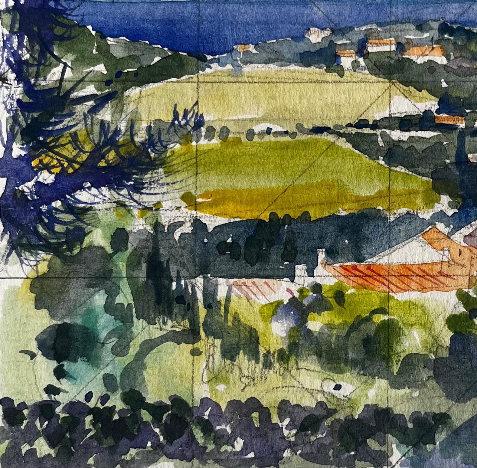 Pierre Neveuchateauneuf Landscape Hillside View French Vineyards Sea Horizon And Village photo Art